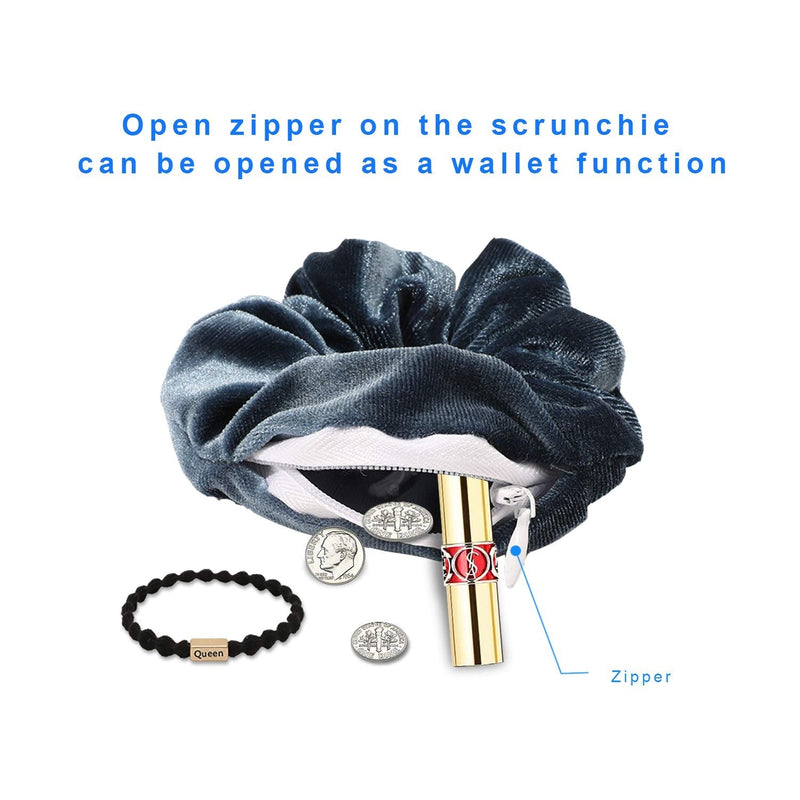 Velvet Scrunchies with Pocket Hidden Zipper Stash Hair Ties Elastic Bands for Girls Women Hair Accessories Great Scrunchy 4Pcs for Friends qiyue
