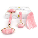 Rose Quartz Roller with Gua Sha, Mini Eye Roller set - Jade Roller for Face - Face Roller 100% Natural Authentic Crystal - Face Massager, Facial Roller for Skin Care, Eyes, Neck - Tones, Firms, Depuff MoValues