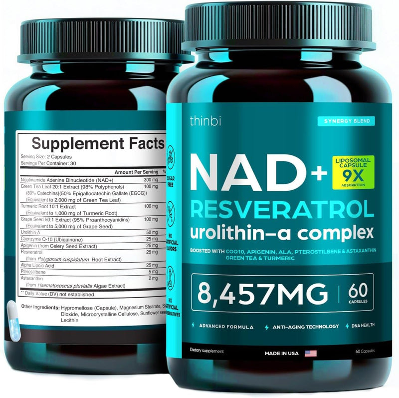 NAD Supplement 8457 mg Extra Strength NMN Alternative Liposomal + Green Tea for Women & Men w/ Urolithin A, Resveratrol, CoQ10, Alpha Lipoic Acid – Energy Anti-Aging,Cell Regeneration –30-Day Supply Infinity Warehouse