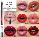 7Pcs Matte to Glitter Liquid Lipstick & Lip Liner 2 IN 1 Set, Double Head Diamond Shimmer Metallic Lipgloss Waterproof Long Lasting Not Stick Cup Lip Gloss Set Makeup Gift Kit evpct 04 evpct
