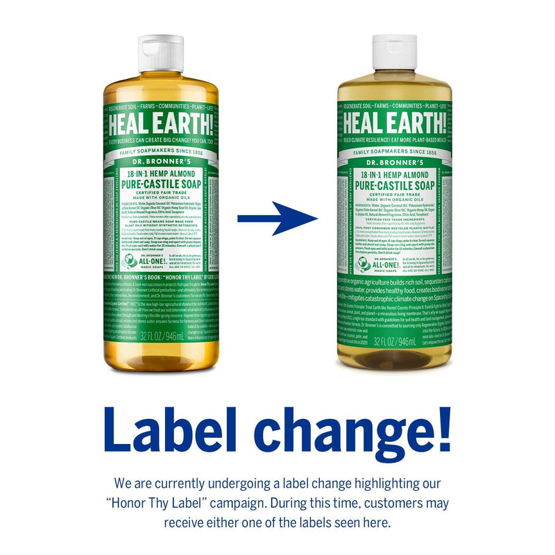 Dr. Bronner’s - Pure-Castile Liquid Soap (Almond, 32 ounce) - Made with Organic Oils, 18-in-1 Uses: Face, Body, Hair, Laundry, Pets and Dishes, Concentrated, Vegan, Non-GMO Dr. Bronner's