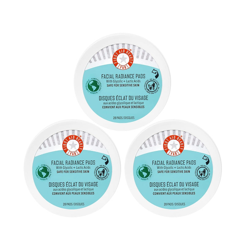 First Aid Beauty - Facial Radiance Pads with Glycolic & Lactic Acids, Daily Exfoliating Pads with AHA that Help Tone & Brighten Skin, One-Step Makeup Prep, Compostable for Daily Use, 60 ct Infinity Warehouse
