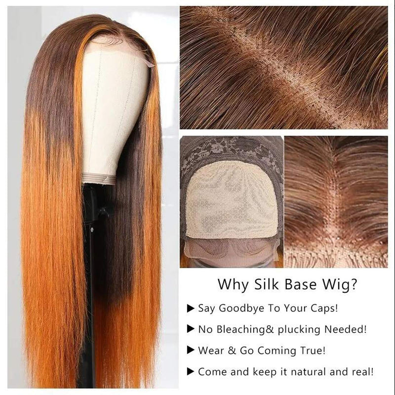 Beauty Forever LT4/30 Ombre Colored Silk Base Fake Scalp Wigs Human Hair Straight Closure Wigs for Women ,Brazilian Remy Hair Wig 150% Density 100% Virgin Human Hair Wig Middle Part 18 Inch Beauty Forever Store