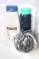 MainBasics Charcoal-Infused Bath Shower Loofah Sponge Pouf Body Scrubber Exfoliator (Set of 3) MainBasics