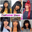 Amella Hair Brazilian Silky Straight Human Hair Wigs with Bangs 150% Density None Lace Front Wigs Human Hair for Black Women 10A Lace Vortex Wigs(12”, Straight Wig with Bangs) Amella Store
