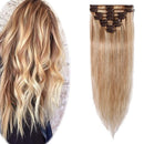 Clip in Hair Extensions 100% Human Hair Highlight 24 Inch Long 80g Thin Clip on Human Hairpieces Standard Weft 8 Pcs 18 Clips Straight Hair for Women Balayage