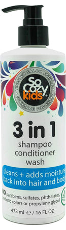 SoCozy 3in1 Shampoo + Conditioner + Body Wash For Kids Hair Cleans and Adds Moisture Back, Kiwi, 16 Fl Oz SoCozy