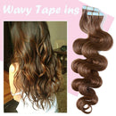 Wavy Tape in Hair Extensions 100% Human Hair Body Wave 24 inch Light Brown Long Soft Remy Hair Skin Weft Seamless Invisible Double Side Tape 20pcs/50g