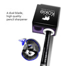 Kokie Makeup Pencil Sharpener for Lip, Eyebrow, and Eyeliner Pencil, Made in German Stainless Steel Blade, Size-Adjusting Adapter, Cleaning Stick Kokie