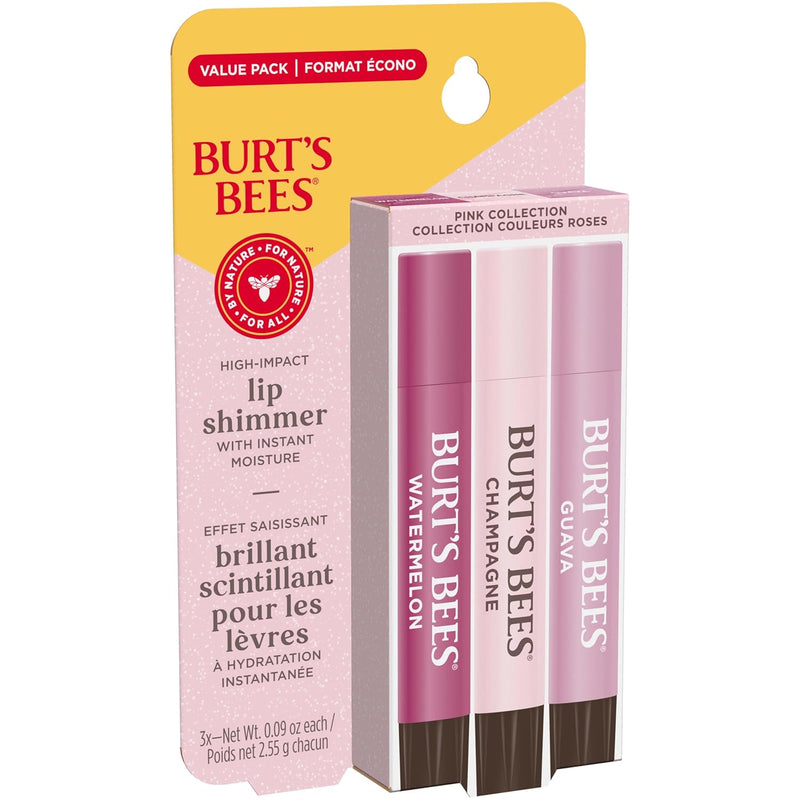 Burt's Bees Lip Shimmer Pink Collection, Tinted Lip Balm Stick, Moisturizing for All Day Hydration with Natural Glowy Pigmented Finish & Buildable Color, 3 Shades; Value Pack, 3 Tubes x 0.09 Oz Infinity Warehouse