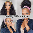Headband Wig Human Hair Curly Headband Wig Glueless None Lace Front Human Hair Wigs for Black Women (24 Inch) MS.ILSA