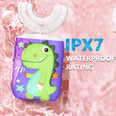 Kids Electric Toothbrush U Shape Dinosaur Ultrasonic Automatic Toothbrush with Replacement Soft Bristles Heads Six Modes 360°Oral Cleaning IPX7 Waterproof Smart Rechargeable Toothbrush (2-6 Year Old) KRX