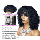 Water Short bob Wigs with Bangs Brazilian Virgin Human Hair Wigs None Lace Front Wigs With Bangs 130% Density Glueless Machine Made Wigs For Black Women 18 Inch Beafay Hair