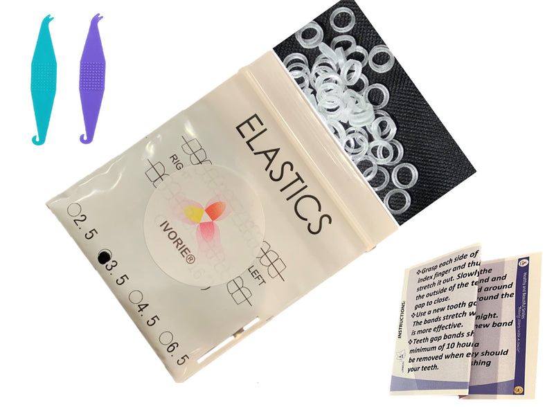 Dental Lab Orthodontics Elastic Rubber Bands 100 Pack and Placers for Teeth Lab Gap Closing (Clear 3/8" Medium 3.5 oz) IVORIE