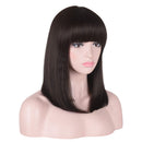 15 Inch Short Straight Dark Brown Bob Wig with Bangs | Natural Heat Resistant Synthetic Hair for Women Daily Wear (Brown) AMZCOS