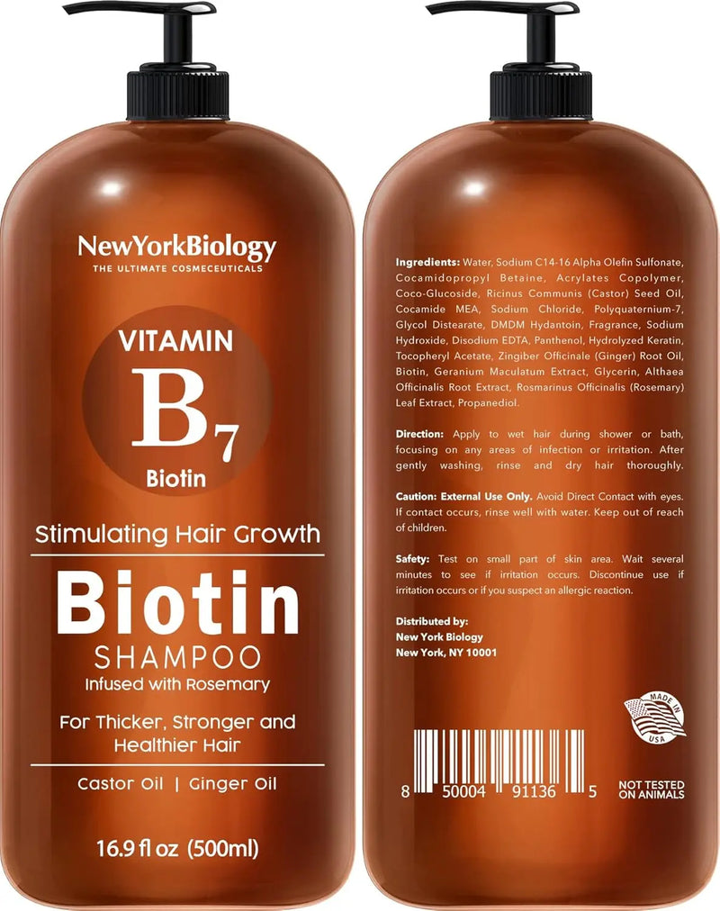 New York Biology Biotin Shampoo and Conditioner Set for Hair Growth and Thinning Hair - Thickening Formula for Hair Loss Treatment - For Men & Women - Anti Dandruff - 16.9 Fl Oz Infinity Warehouse