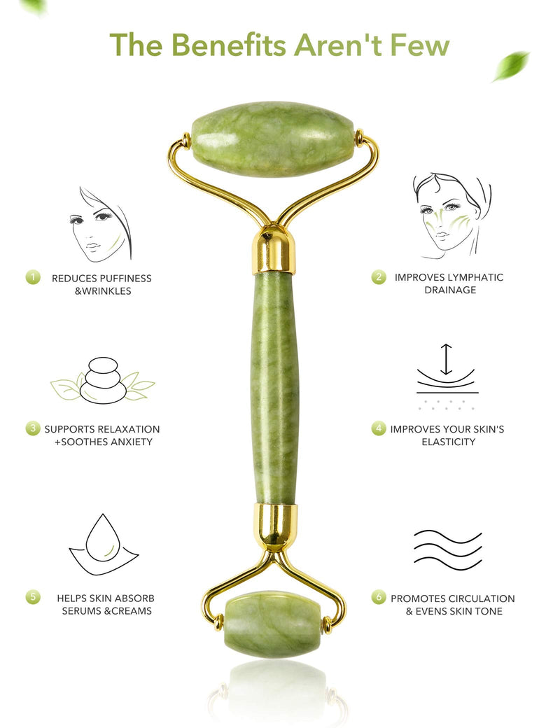 HANABEE Rose Quartz Facial Roller Jade Roller Gua Sha Facial Tools Face Roller and Gua Sha Massage Tool Body gua-sha Scalp Beauty Gift for Women Face Roller Massager (Green) HANABEE