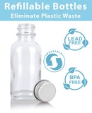 1 oz / 30 ml Clear Glass Boston Round Bottle with Silver Metal Screw On Cap (6 Pack) + Funnel JUVITUS Store