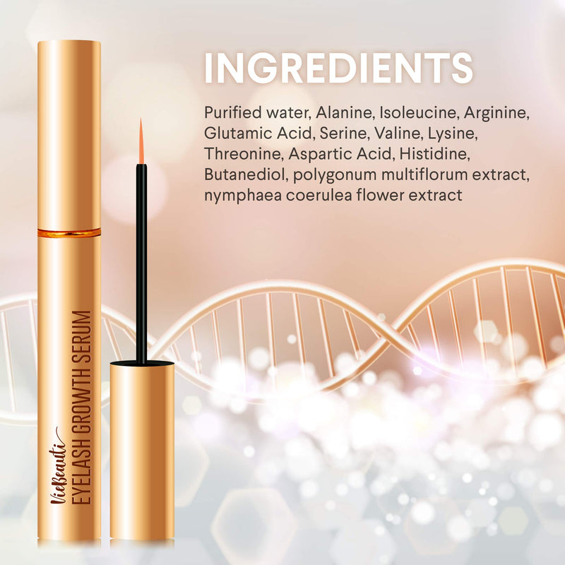 VieBeauti Premium Eyelash Growth Serum and Eyebrow Enhancement Formula, Boosts Natural Lash Growth for Thicker, Fuller Lashes and Eyebrows (3ML) | Gold Packaging, 0.1 Fl. Oz. VieBeauti