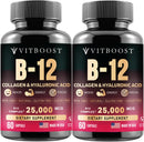 B12 with Hyaluronic Acid, Collagen and Folate – 25000 mcg B12 Complex | Maximize Absorption & Energy | Gluten Free USA Made, B1, B2, B3, B6, B7, B12 Vitamins 5000 mcg Methylcobalamin - 60 Capsules Infinity Warehouse