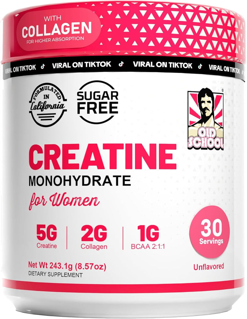 Old School Labs 5000mg Creatine Monohydrate Powder, Optimized Creatine for Women +2000mg Collagen +1g BCAA 2:1:1 Supports Lean Muscles & Recovery, Energy & Stamina - Made in USA, 30 Servings Infinity Warehouse