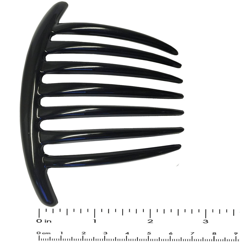 Parcelona French Twist 7 Teeth Large Black Set of 2 Celluloid Flexible Durable French Side Hair Comb Large 4'' No Slip Styling Paris Hair Accessories for Women and Girls, Made in France (Black) Parcelona