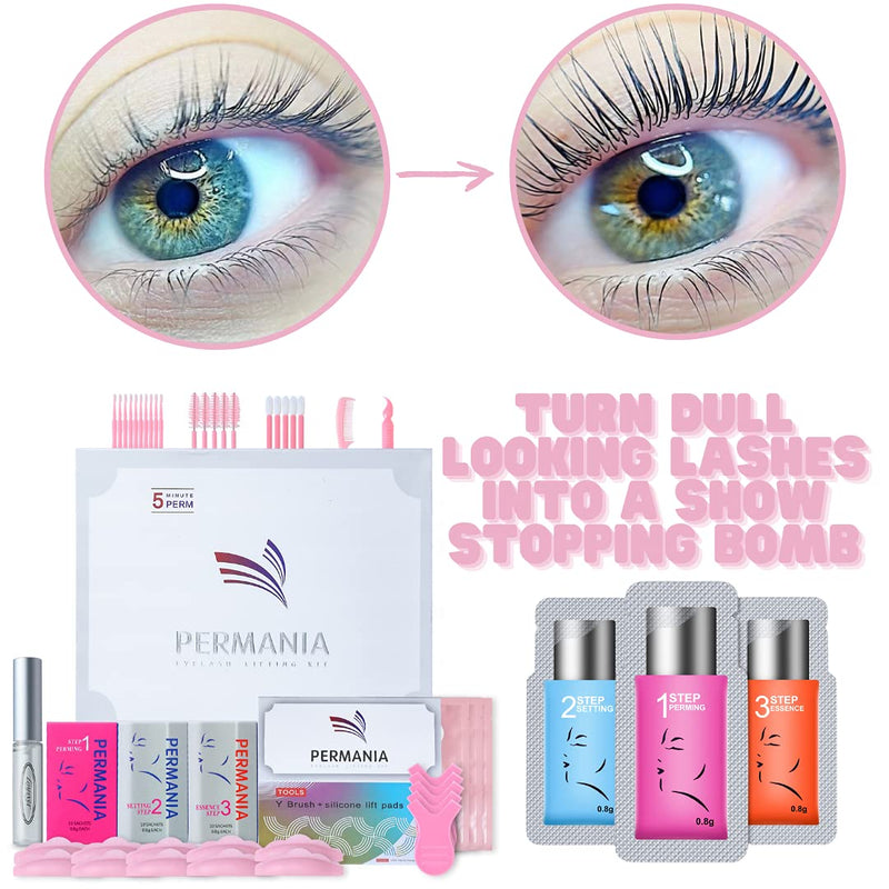 PERMANIA lash Lift Sachet Kit,Eyelash Perm Kit, Fast Lash Lifting 5 Minutes DIY At Home With Strong Glue Disposable Sachet Professional Lash Perming Kit Last 8 Weeks PERMANIA
