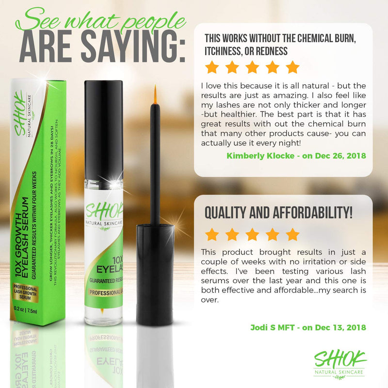 Shiok 10X Growth Eyelash Serum- Clinically Proven Eyelash Growth Enhancer and Brow Serum to Dramatically Boost Lashes and Eyebrows. Guaranteed Results within Four Weeks for Long Lavish Lashes. SHIOK SKINCARE
