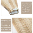 Tape in Hair Extensions Human Hair Tape in Remy Hair Extension Invisible Skin Weft Tape ins Seamless Double Sided Tape on 30g Thin 20pcs for Women Highlighted Blonde Long Straight Hair 12inch