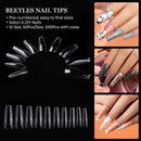 Beetles Long Coffin Fake Nail Tips - 500Pcs Acrylic Press on Nails Clear Artificial False Nails with Nail Glues for Acrylic Nail/Dip Powder Nails/Poly Nail Extension Gel Nail Art DIY Home beetles Gel Polish