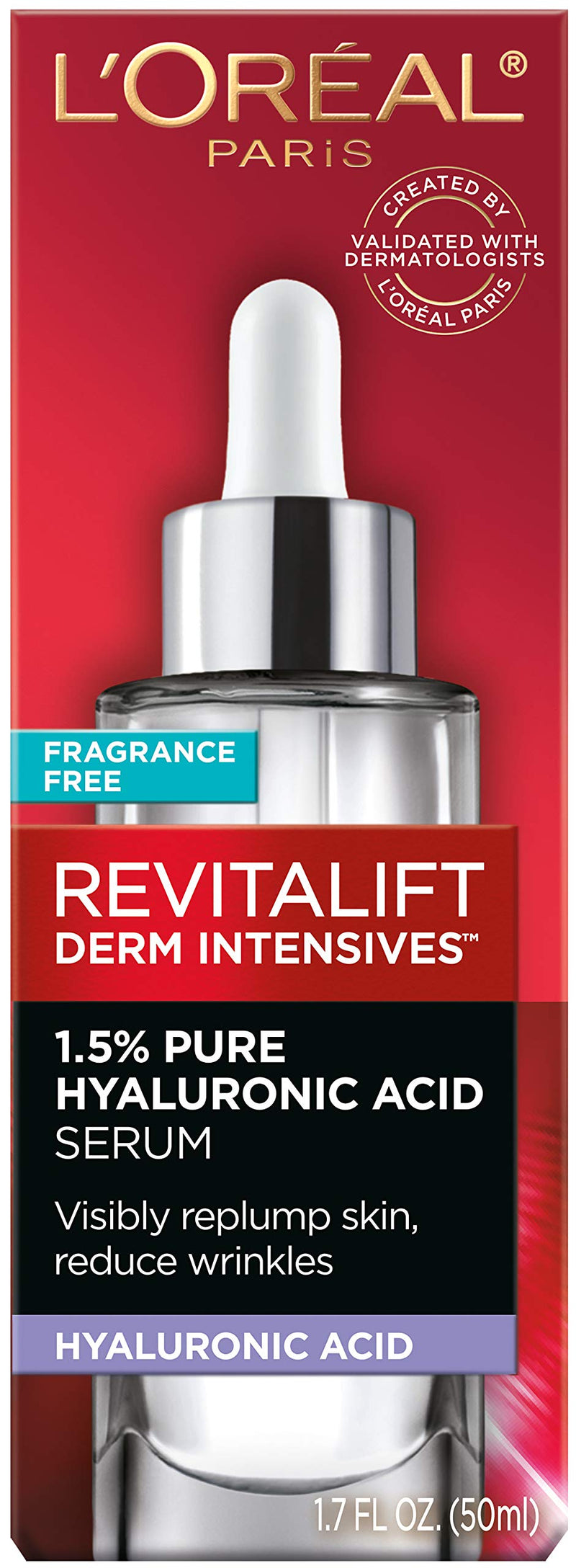 L’Oreal Paris 1.5% Pure Hyaluronic Acid Serum for Face with Vitamin C from Revitalift Derm Intensives for Dewy Looking Skin, Hydrate, Moisturize, Plump Skin, Reduce Wrinkles, Anti Aging Serum, 1.7 Oz L'Oreal Paris