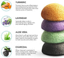 Organic Natural Facial Konjac Sponge and Face Scrubber - Buff Puff for Gentle Face Exfoliation Deep Pore Facial Cleansing Sponge – Aloe Vera, Activated Charcoal, Lavender, Turmeric – 4pc. Set SKINCARESS ME