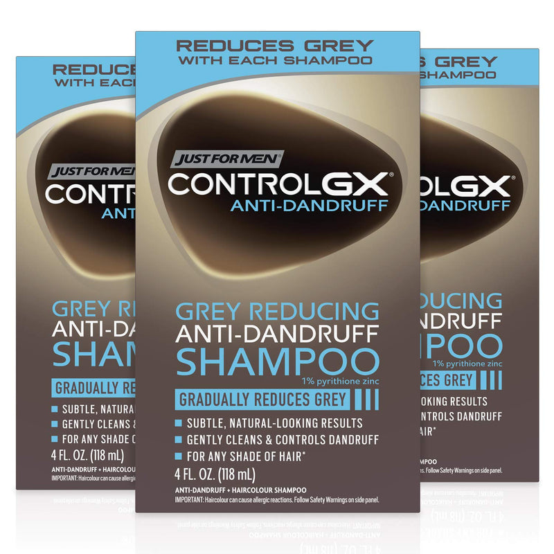 Just for Men Control GX Grey Reducing Anti-Dandruff Shampoo, Gradually Colors Hair, 4 Fl Oz, Pack of 3 Just for Men