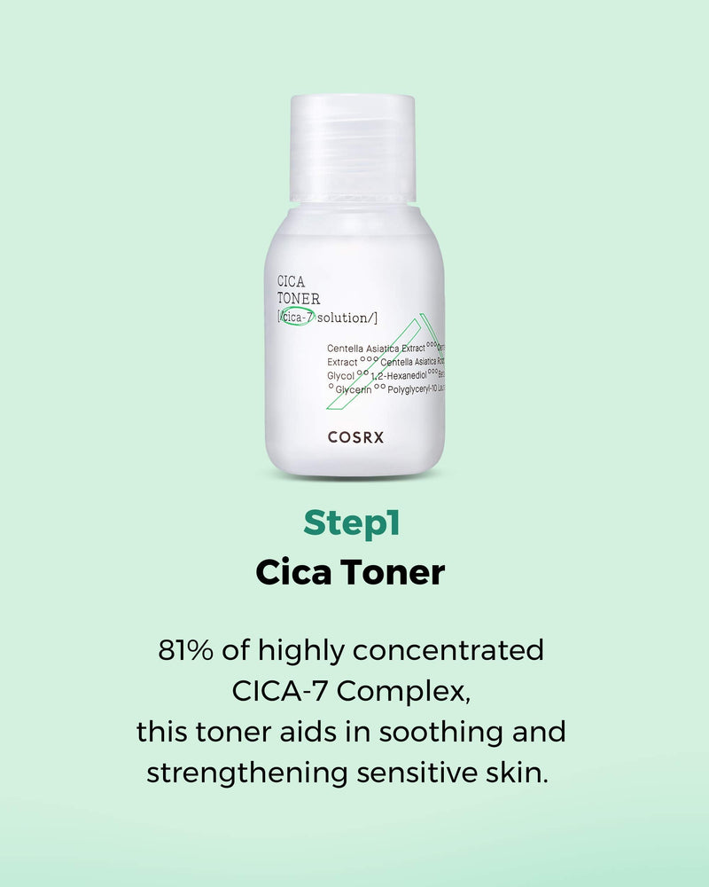 COSRX CICA-7 Relief Kit | TSA Approved Travel Size, Gift Set | Pure Fit CICA Trial | Toner, Serum, Cream | Centella Asiatica, Sensitive Skin, Soothing, Moisturizing COSRX