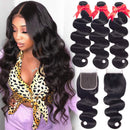 Hermosa Brazilian Body Wave Hair 3 Bundles with Lace Closure 100% Human Hair Weave Bundles with Closure 16 18 20+14"closure Hermosa Store