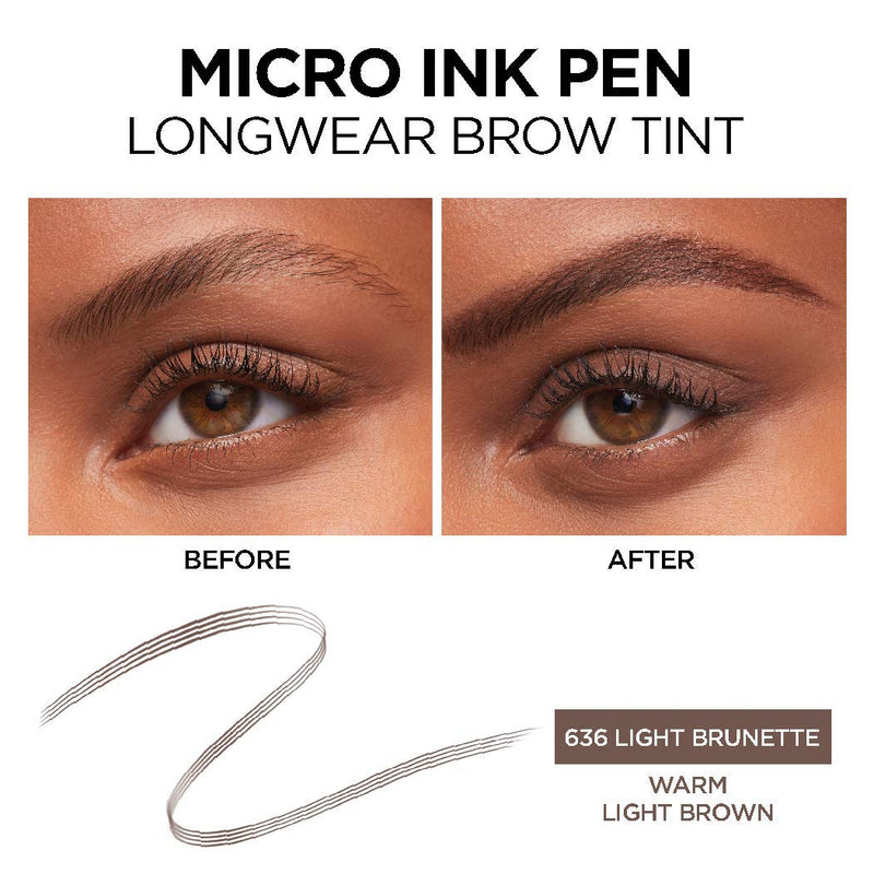 L'Oreal Paris Micro Ink Pen by Brow Stylist, Longwear Brow Tint, Hair-Like Effect, Up to 48HR Wear, Precision Comb Tip, Light Brunette, 0.033 fl; oz. L'Oreal Paris