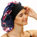 Sent Hair Large Satin Bonnet Sleep Cap for Women Double Layer Silky Hair Bonnet for Braids,Curly,Long Hair- Wide Elastic Band,Navy Floral sent hair