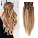 Double Weft 100% Remy Human Hair Clip in Extensions #18/613 10''-22'' Full Head Thick Thickened Short Soft Silky Straight 8pcs 18clips(20"/20 inch 150g,#12/613 Light Brown mix Bleach Blonde)