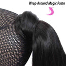 Seelaak Long Straight Remy Human Hair Ponytail Extension Wrap Around Ponytail Hair Piece with Clips Magic Paste Binding Pony Tail Hairpiece 1B