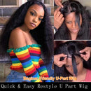 UNice Hair 10A Kinky Straight U Part Human Hair Wig for Black Women, Brazilian Remy Human Hair Glueless Full Head Clip in Half Wig 150% Density Natural Color (18inch) UNICE Store