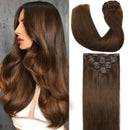 GOO GOO 14 Inch Clip in Hair Extensions Human Hair Chocolate Brown 7pcs 120g Remy Hair Extensions Clip in Human Hair Straight Real Human Hair Extensions for Women GOO GOO Store