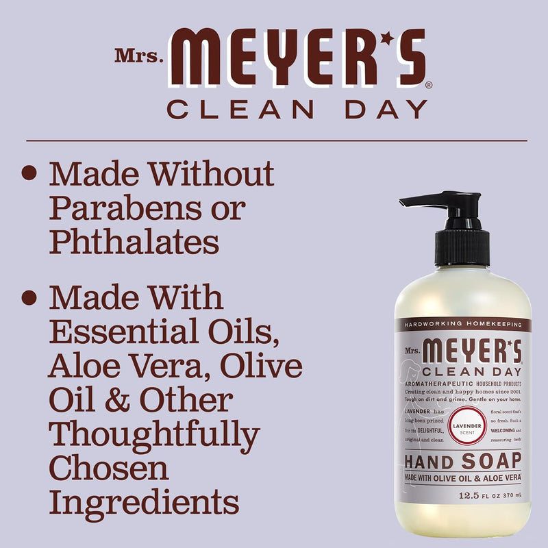 MRS. MEYER'S CLEAN DAY Hand Soap, Made with Essential Oils, Biodegradable Formula, Lavender, 12.5 fl. oz - Pack of 3 Infinity Warehouse
