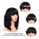 ENTRANCED STYLES Black Wigs with Bangs for Women 14 Inches Synthetic Curly Bob Wig for Girl Natural Looking Wavy Wigs ENTRANCED STYLES Store