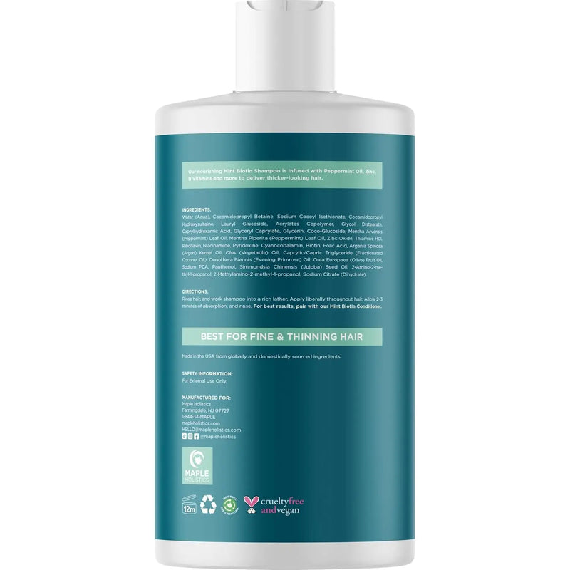 Volumizing Biotin Shampoo for Thinning Hair - Thin Hair Shampoo with Peppermint Argan and Essential Oils for Hair Care - Vegan Sulfate Free Shampoo for Damaged Dry Hair Paraben and Cruelty Free (Mint) Infinity Warehouse