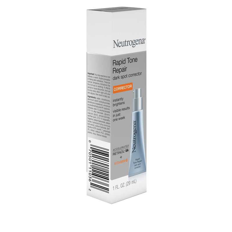 Neutrogena Rapid Tone Repair Retinol + Vitamin C Dark Spot Corrector Face Serum, Daily Anti-Wrinkle Retinol Dark Spot Corrector to Brighten & Even Tone, Mineral-Oil & Dye-Free, 1 oz Neutrogena