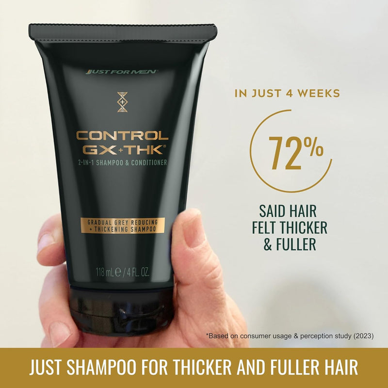 Just for Men Control GX + THK Thickening Shampoo and Conditioner with Grey Reduction, Shampoo for Thinning Hair with Alpha Keratin, Thickens Hair Up to 20%, Works with Every Hair Texture, 4 oz Infinity Warehouse