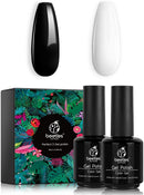 Beetles Gel Nail Polish Kit- 2 Pcs 15ml Black White Colors Gel Polish Set Soak Off LED Nail Gel Polish Nail Art Manicure Salon DIY at Home Design Decorations beetles Gel Polish