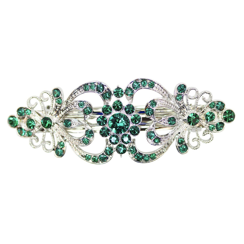 Faship Gorgeous Green Crystal Hearts And Floral Hair Barrette Faship