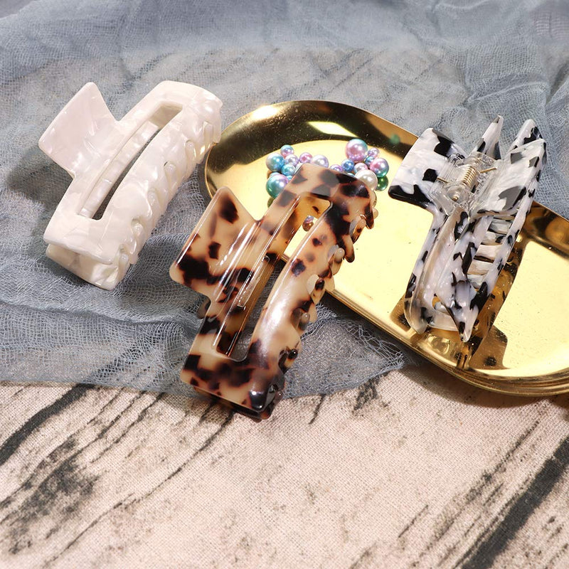 MagicSky 4PCS Hair Claw Clips, Acrylic Hair Banana Barrettes, Celluloid French Butterfly Jaw Clips,Tortoise Shell Grip Pin Teeth Clamp -Leopard print Stylish Hair Accessories for Women Girls,Long Size Magicsky