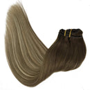 GOO GOO 120g Hair Extensions Clip in Human Hair Walnut Brown to Ash Brown and Bleach Blonde Remy Human Hair Extensions Clip in Natural Hair Straight 7pcs 22 Inch GOO GOO